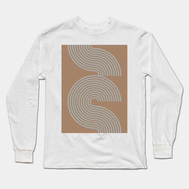 Brown Earthy Tones Lines and Curves Retro Pattern Long Sleeve T-Shirt by Inogitna Designs